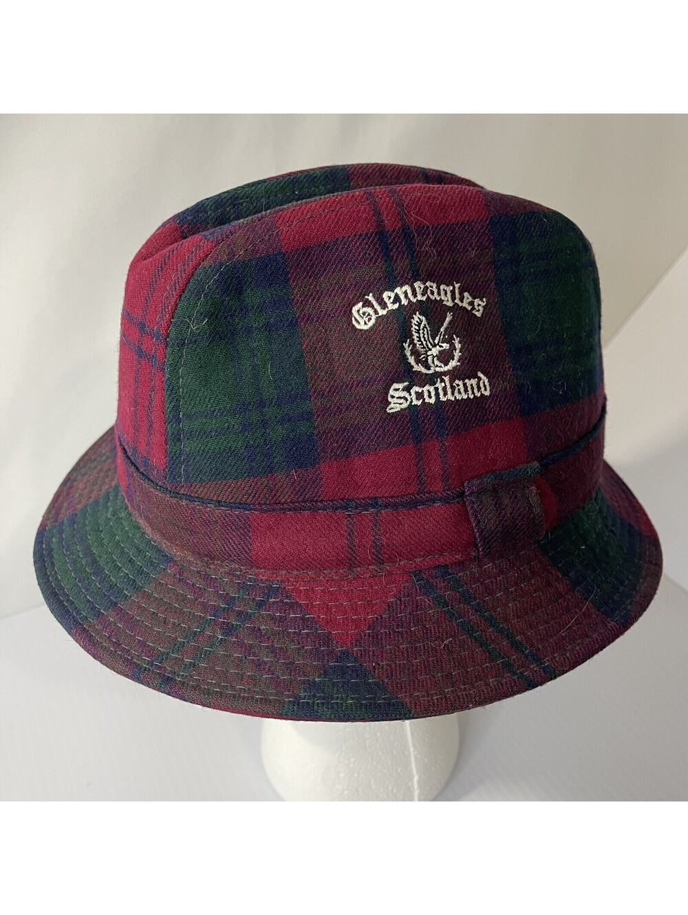 Vintage Gleneagle Scotland Wool Hat Mens Plaid Large Golf Bucket Shandon Ireland